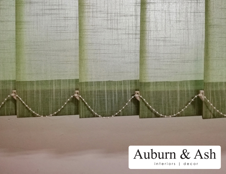 sheer green vertical blinds. Buy blinds and custom curtains from Auburn & Ash in Red Deer.