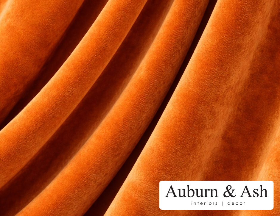 magnolia-coloured velvet curtains like those of Elle Macpherson. Order custom drapery at Auburn & Ash in Red Deer.