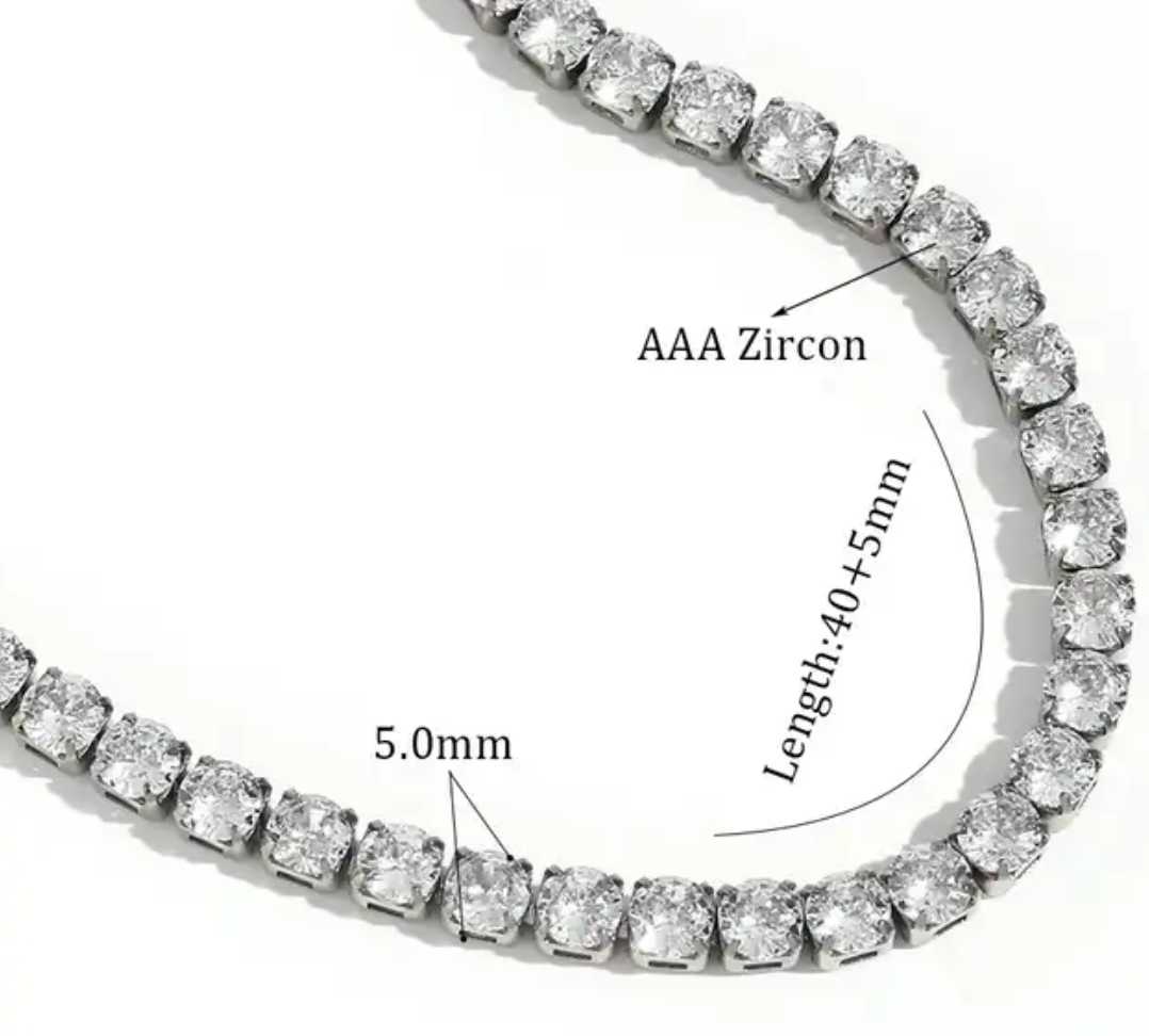 Tennis Necklace, PVD Plated Zircon