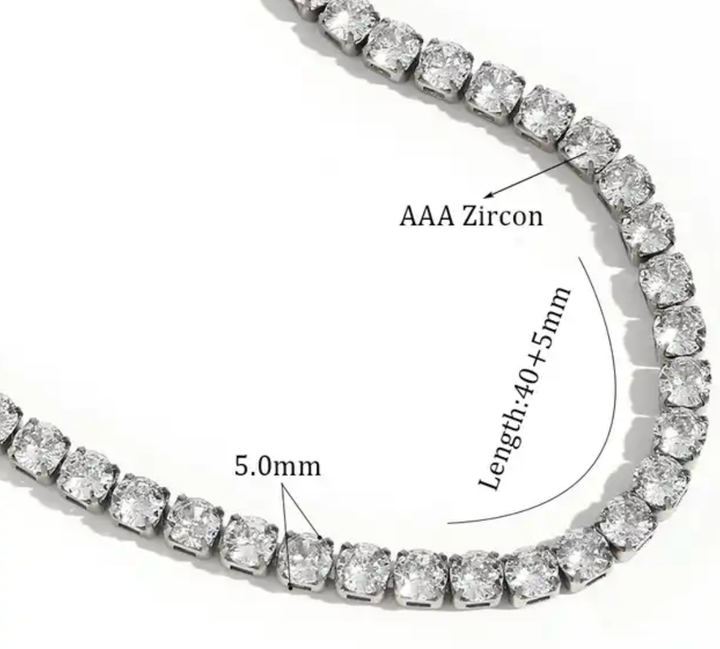 Tennis Necklace, PVD Plated Zircon