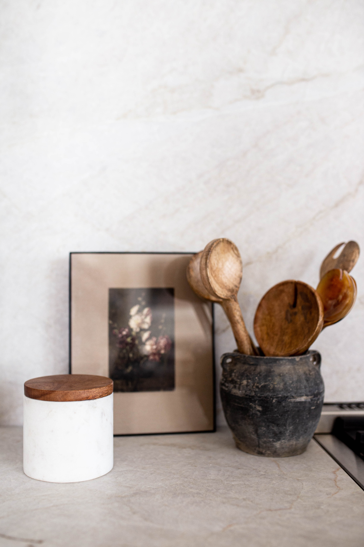 White Marble Jar with Acacia Wood Lid
