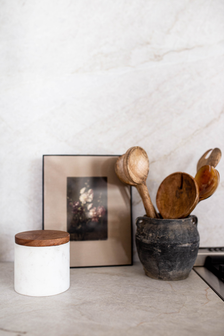 White Marble Jar with Acacia Wood Lid