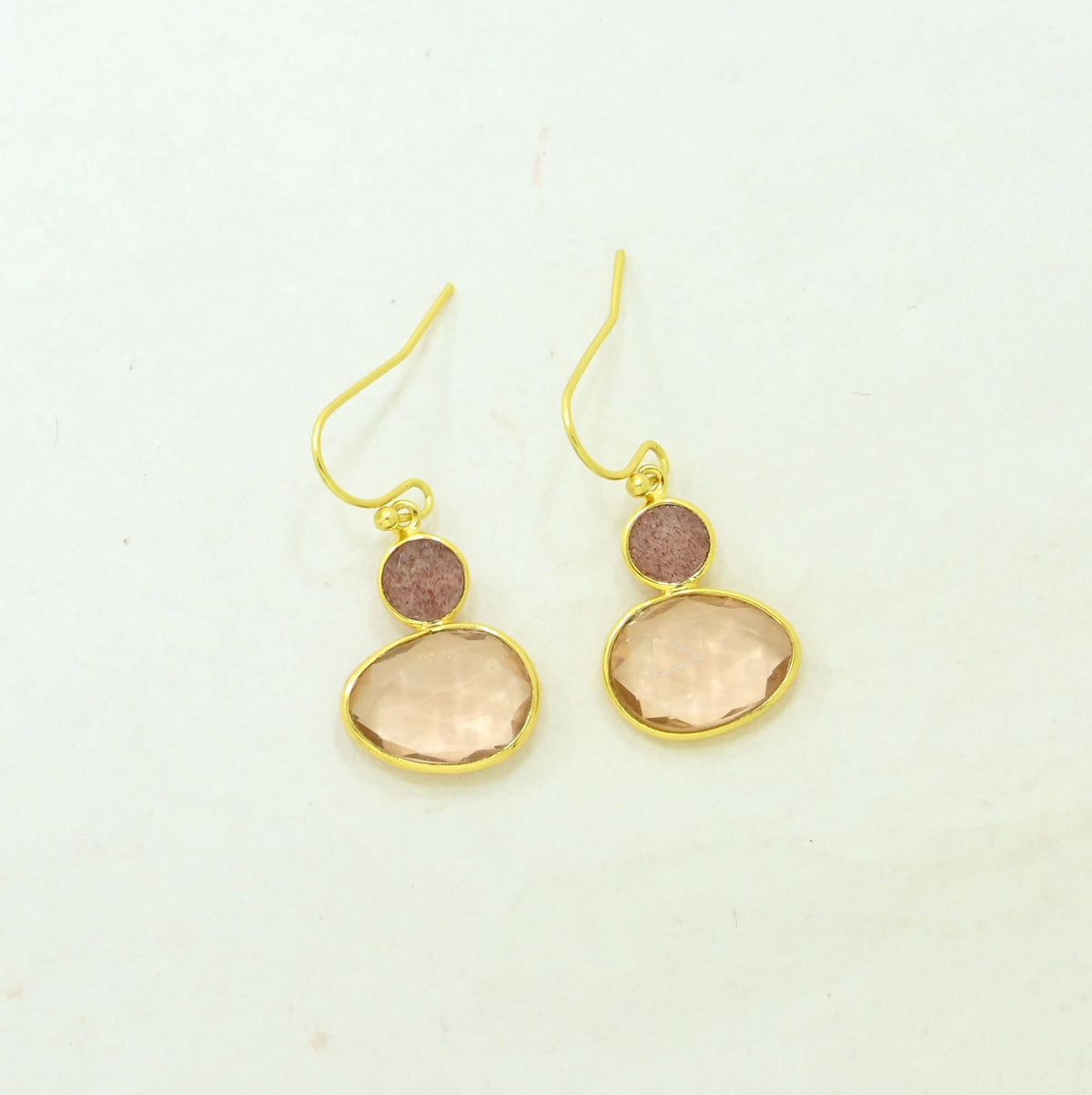 Noyre Berlin Carina Earring, Morganite and Strawberry Quartz