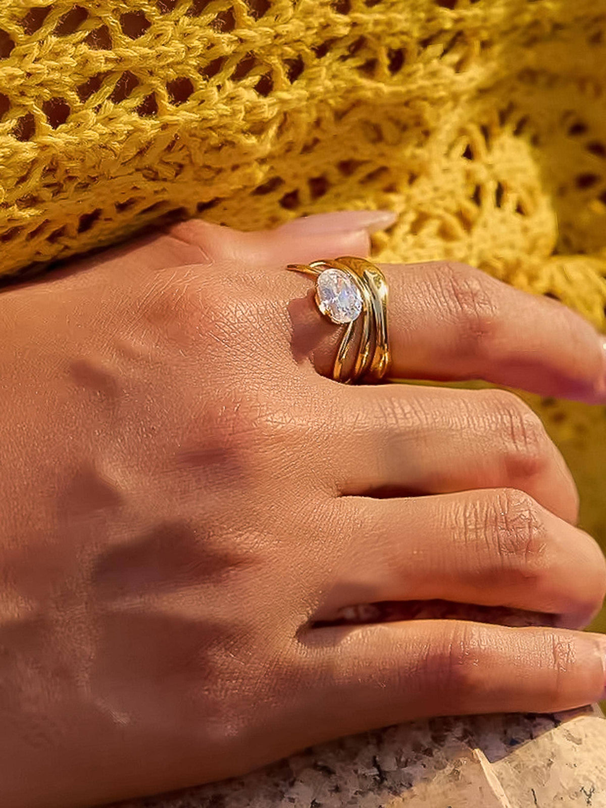 Gloire 18K Gold Non-Tarnish Abstract CZ Ring