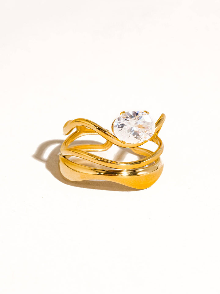 Gloire 18K Gold Non-Tarnish Abstract CZ Ring