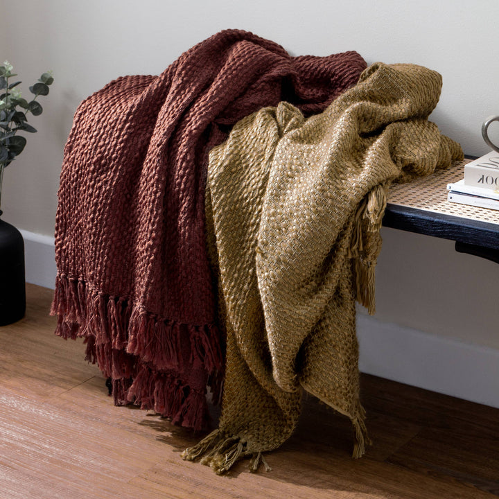 Morni Woven Fringed Throw, Chestnut