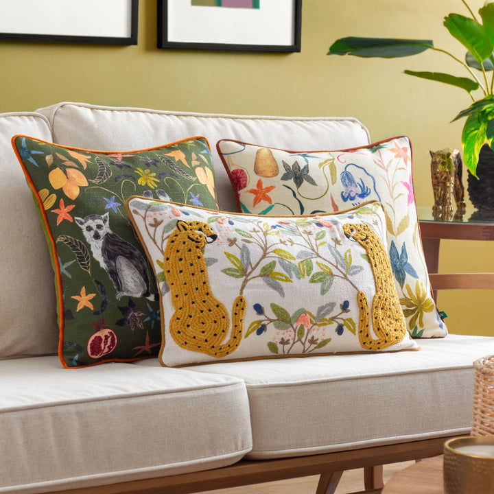 Mirrored Cheetah Embroidered Cushion, Multicolour