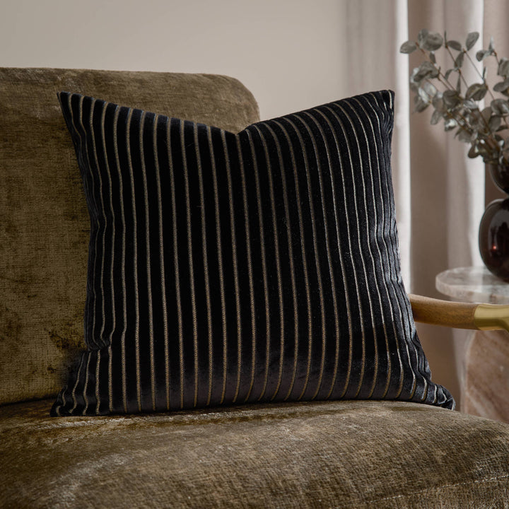 Savoy Stripe Velvet Cushion, Black