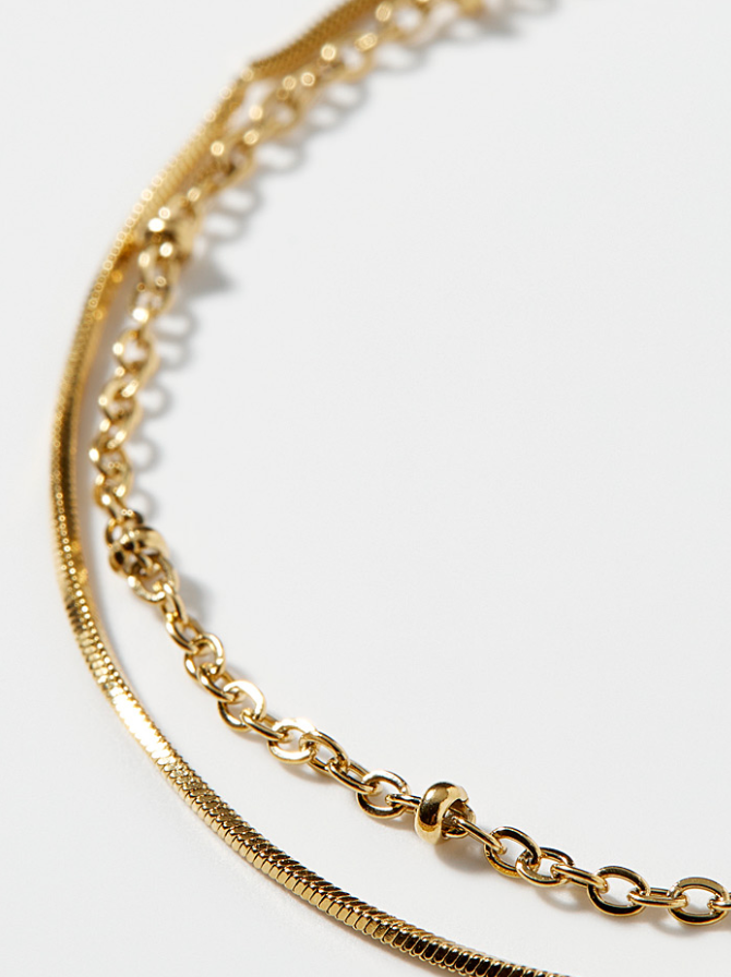 Satellite Bead 2-Strand Bracelet, Steel 14K Gold