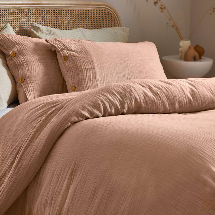Lark Cotton Muslin Duvet Cover Set, Pink Clay