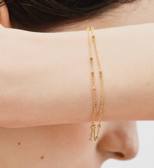 Satellite Bead 2-Strand Bracelet, Steel 14K Gold