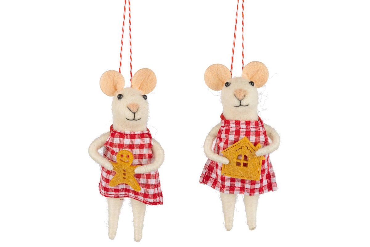 Felt Mouse Ornament, Red Gingham Dress