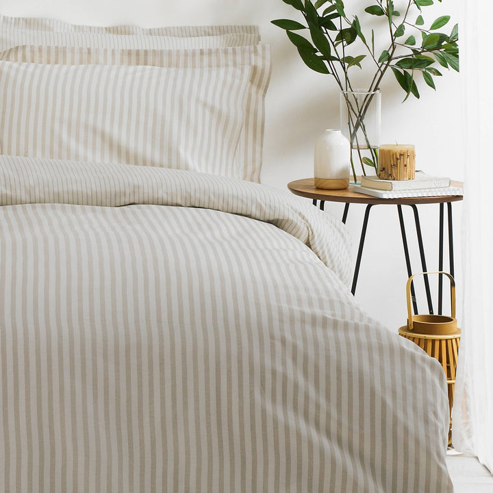 Hebden Melange Stripe Duvet Cover Set, Natural, 100% Cotton