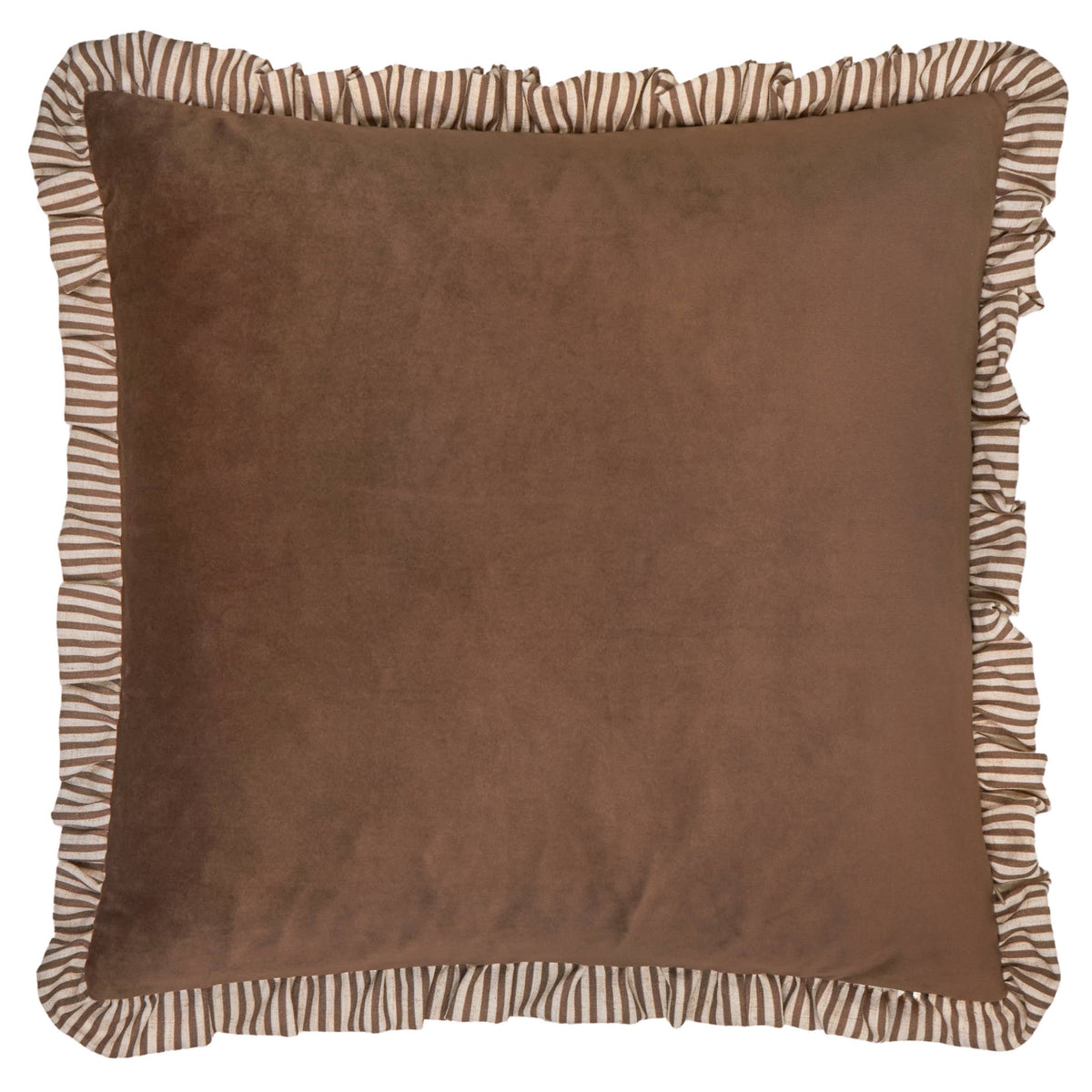 Solene Ruffle Matte Velvet Cushion, Truffle