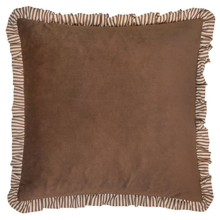 Solene Ruffle Matte Velvet Cushion, Truffle