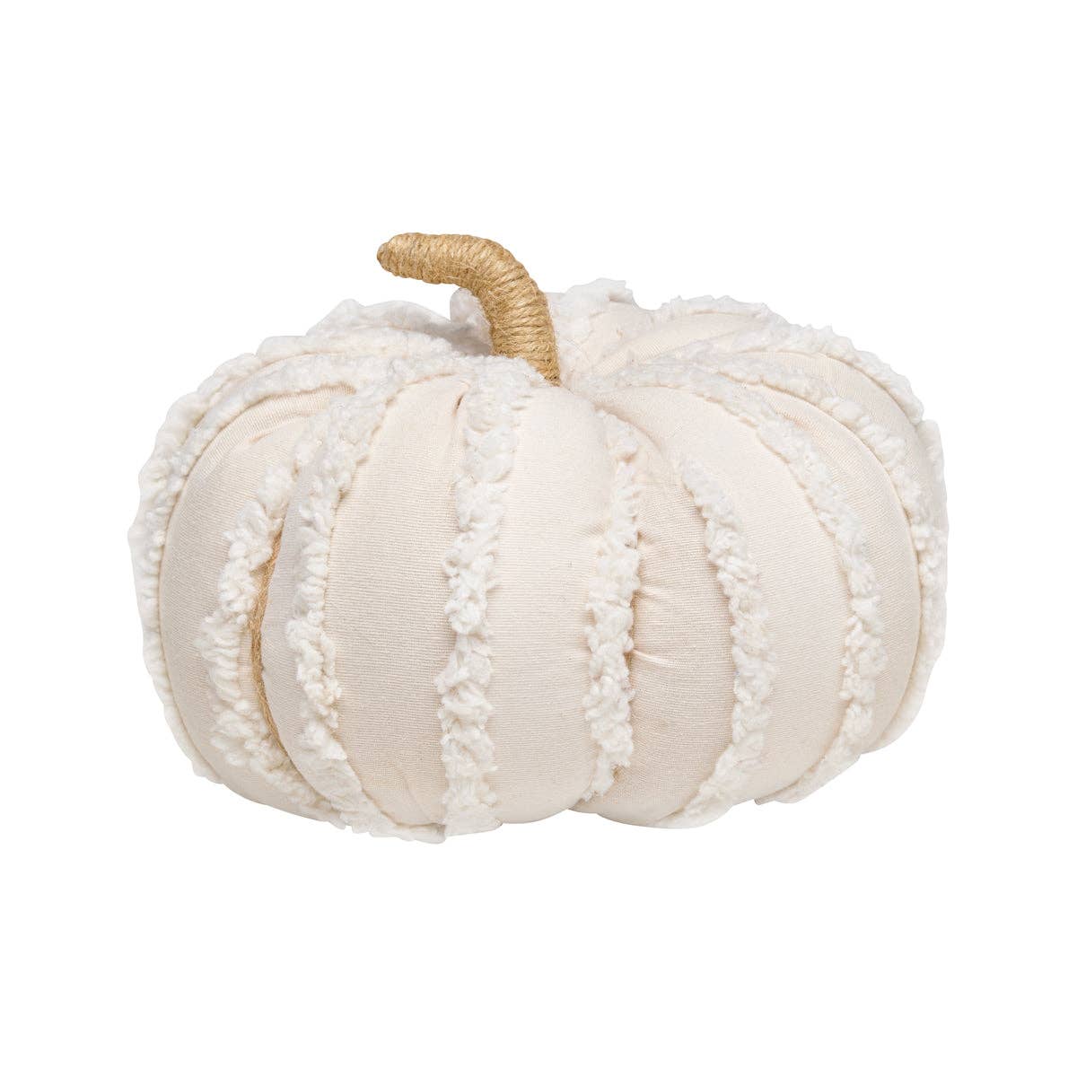 Large White Fuzzy Stripes Fall Fabric Pumpkin