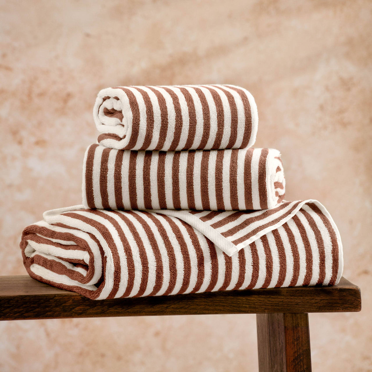 Hebden Striped Cotton Towels, Pecan