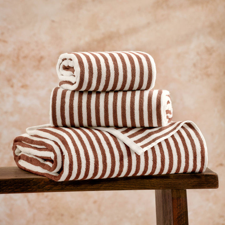 Hebden Striped Cotton Towels, Pecan