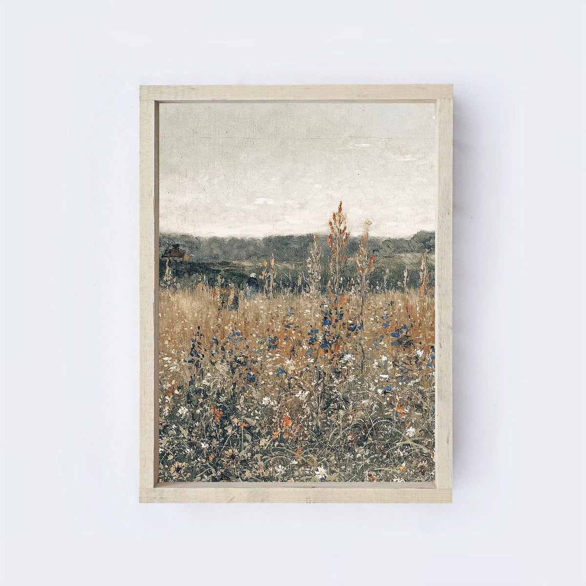 Vintage Print Framed, Wildflower Field Painting