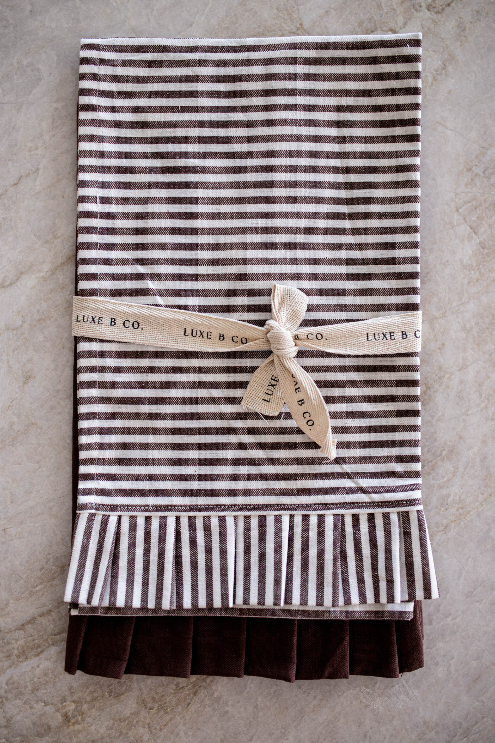 Brown & White Striped Ruffle Kitchen Dish Towels, Set of 2