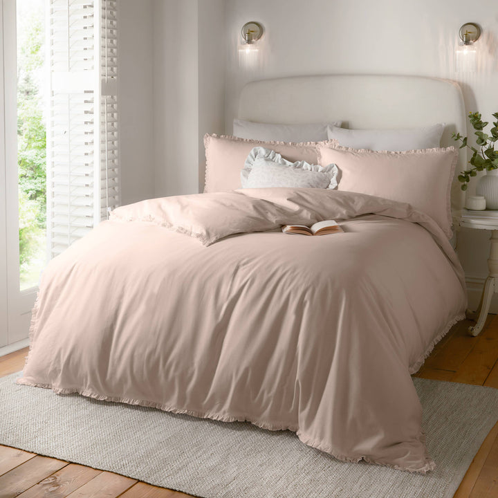 Tilly 100% Cotton Ruffle Duvet Cover Set, Blush Pink