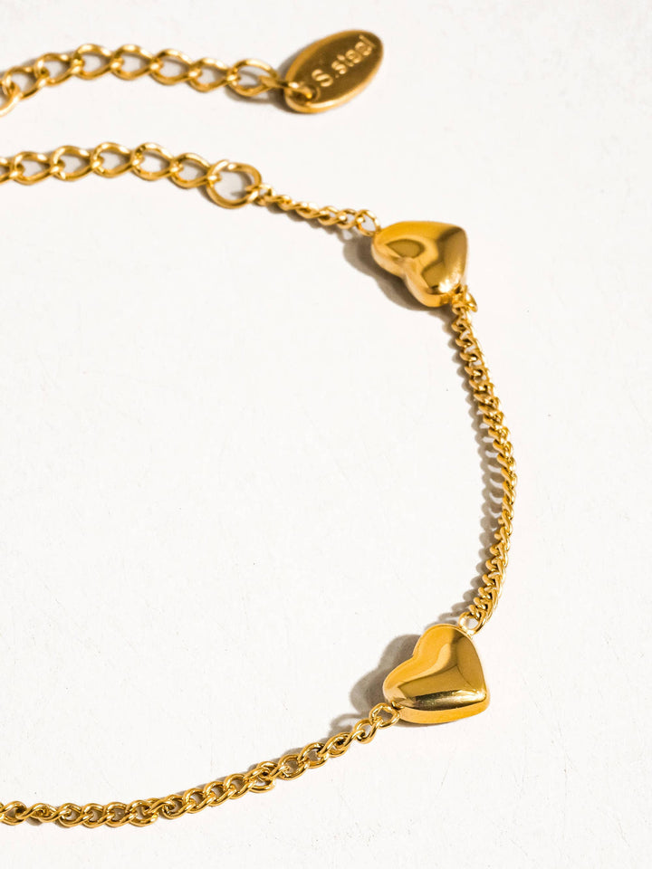 Vivre 18K Gold Non-Tarnish Petite Heart Bracelet & Necklace