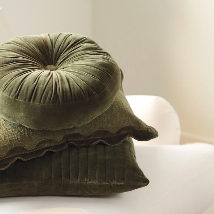 Moss Velvet Scalloped Pillow