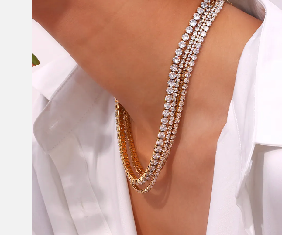 Tennis Necklace, PVD Plated Zircon