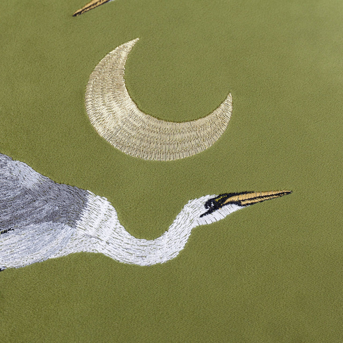 Moonlit Flight Embroidered Velvet Cushion, Olive