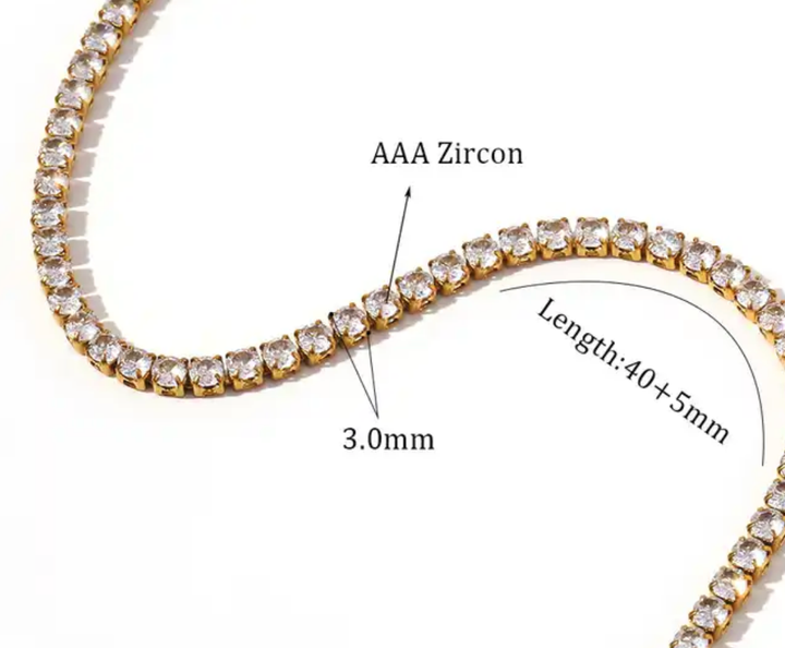 Tennis Necklace, PVD Plated Zircon