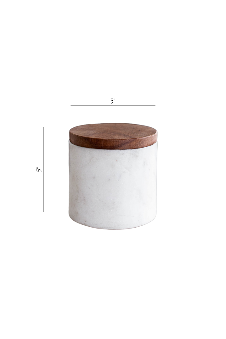 White Marble Jar with Acacia Wood Lid