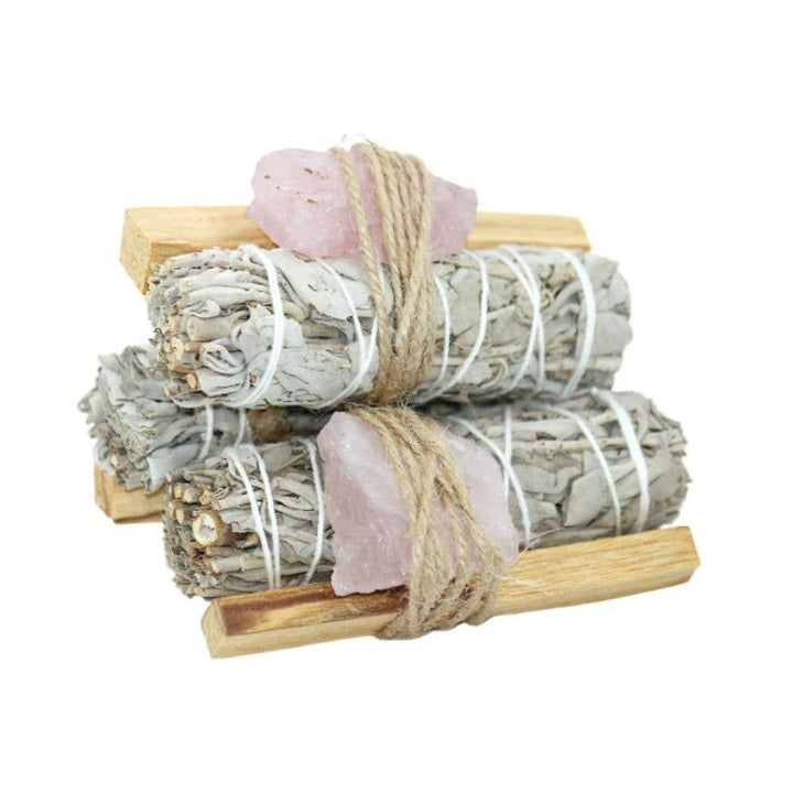 Rose Quartz Crystal Sage Smudge Bundle