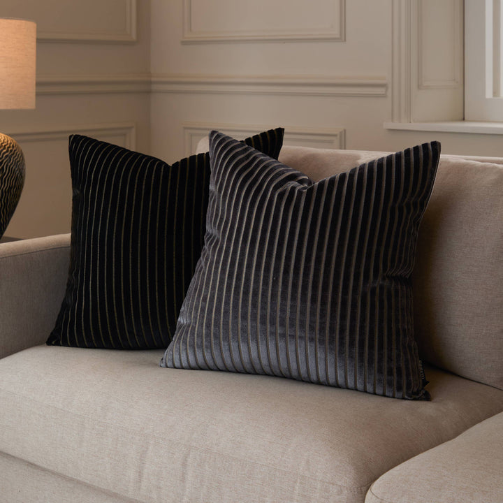 Savoy Stripe Velvet Cushion, Black