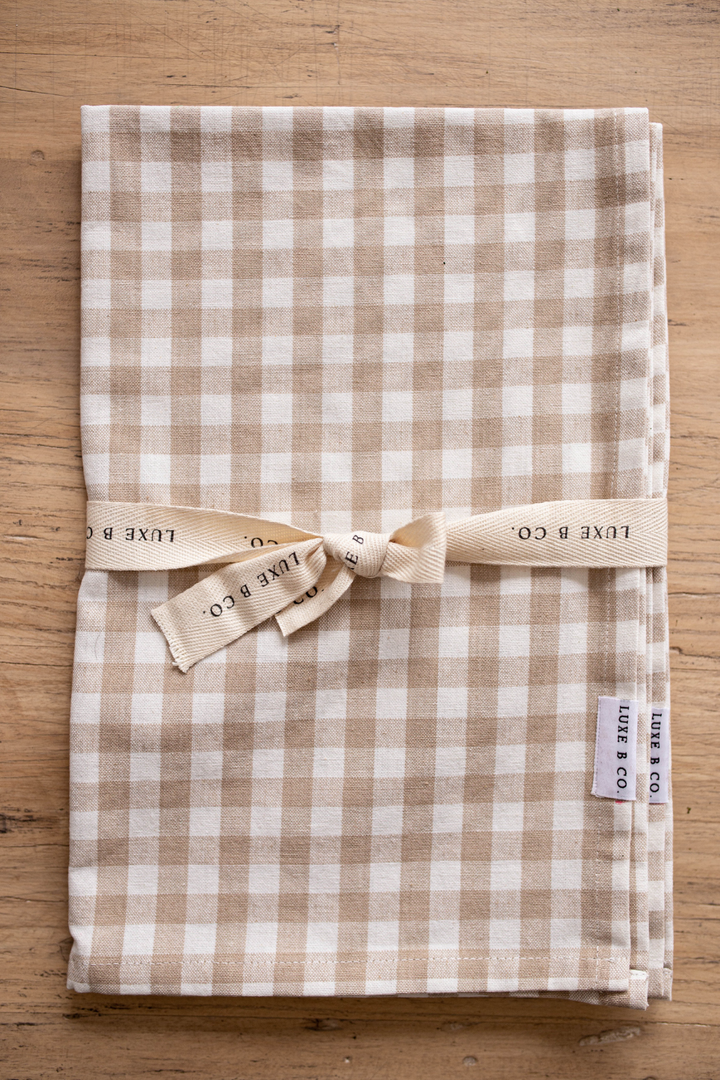 Beige Gingham Kitchen Dish Towels, Set of 2