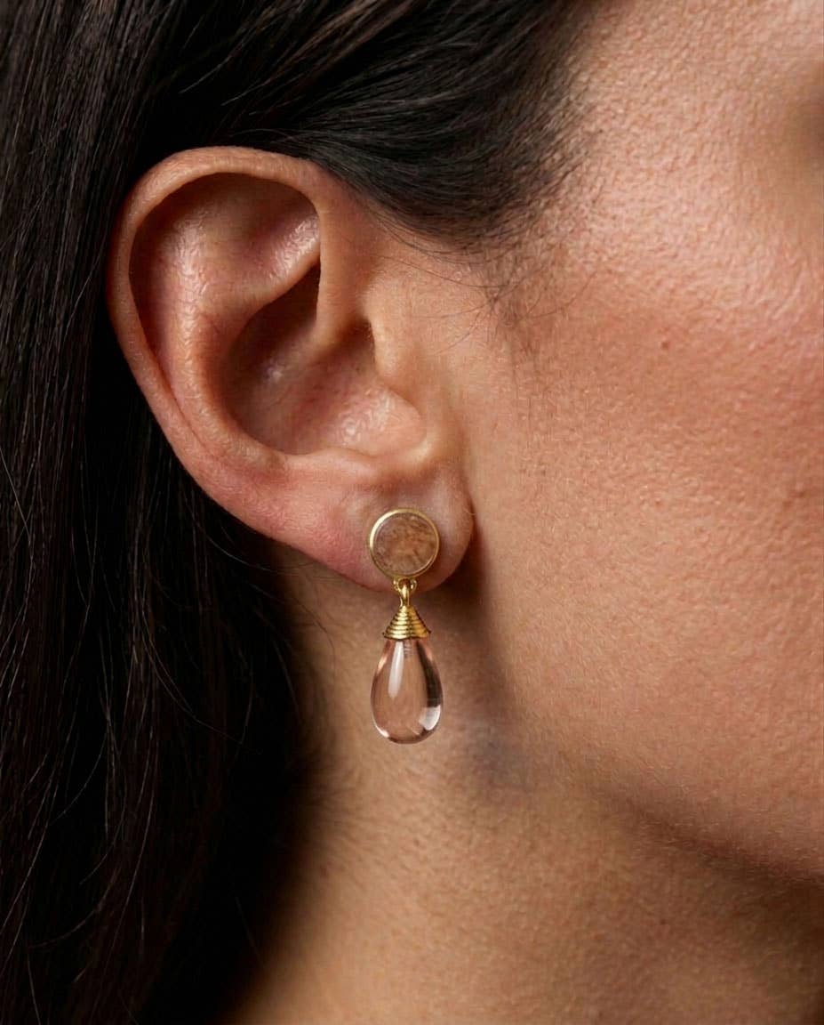 Noyre Berlin Nevaeh Earring, Morganite and Strawberry Quartz