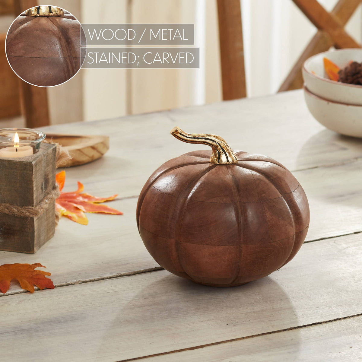 Chestnut Mango Wood Pumpkin, 7 Inch, Rustic Farmhouse Fall Decor