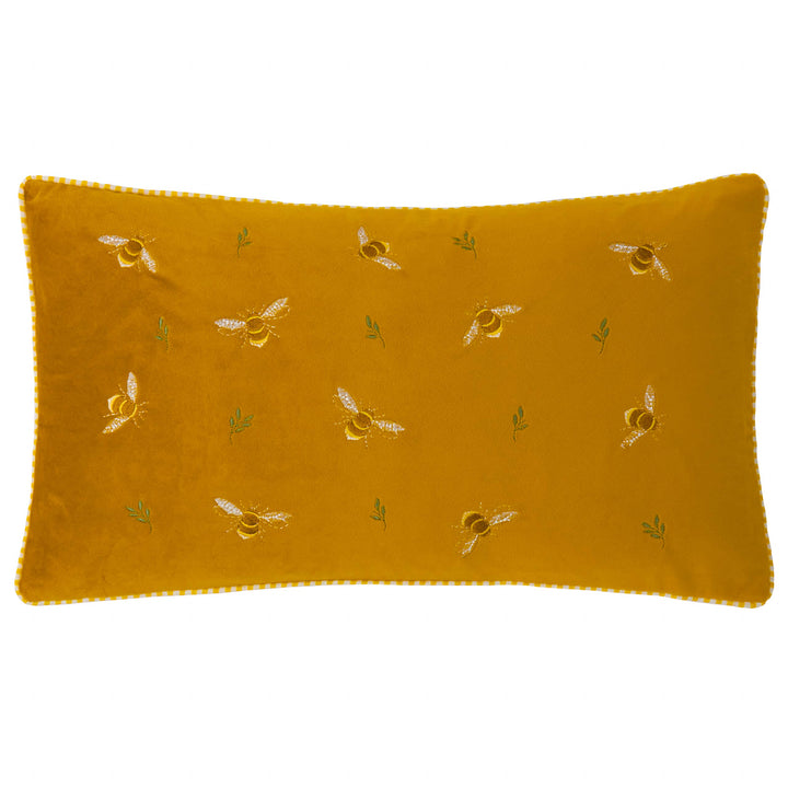 Ramble Bees Embroidered Velvet Cushion, Honey