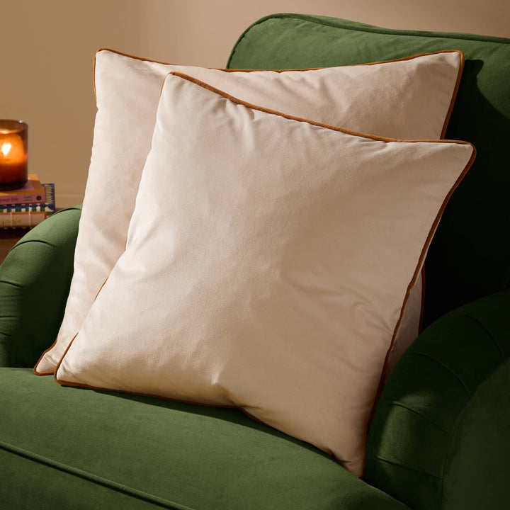 Meridian Velvet Cushion, Ecru/Ginger