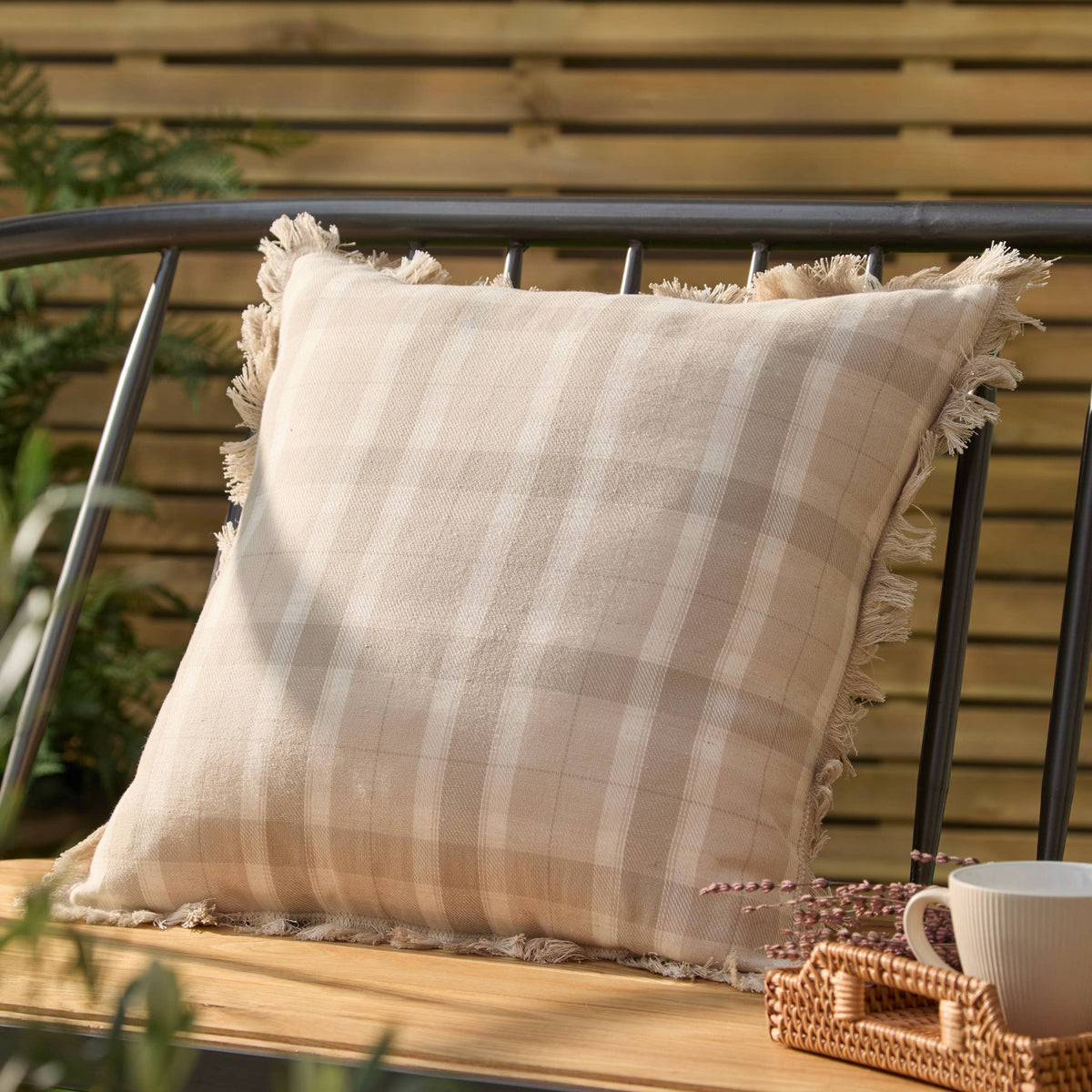 Arrochar Outdoor Tartan Cushion, Nut