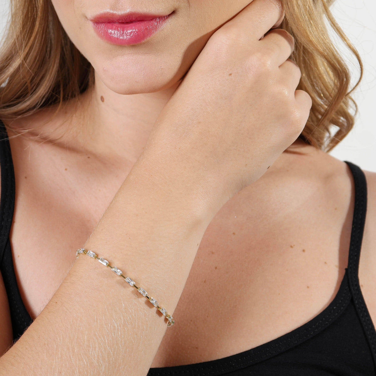 Lucy Baguette Tennis Bracelet, 18K Gold
