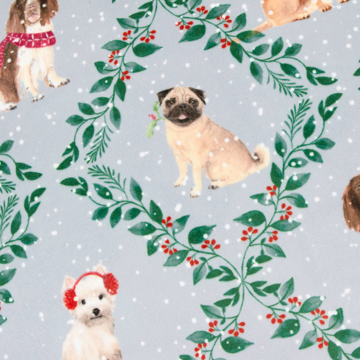 Christmas Dog Friends Printed Velvet Cushion, Multicolour