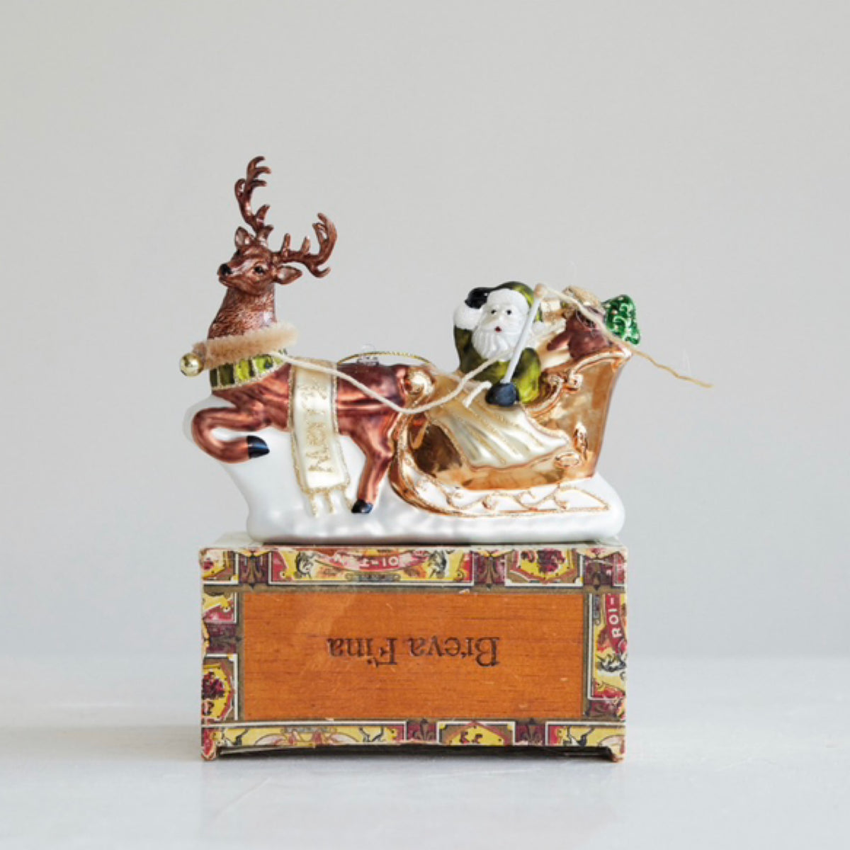 Glass Santa Sleigh & Reindeer Ornament