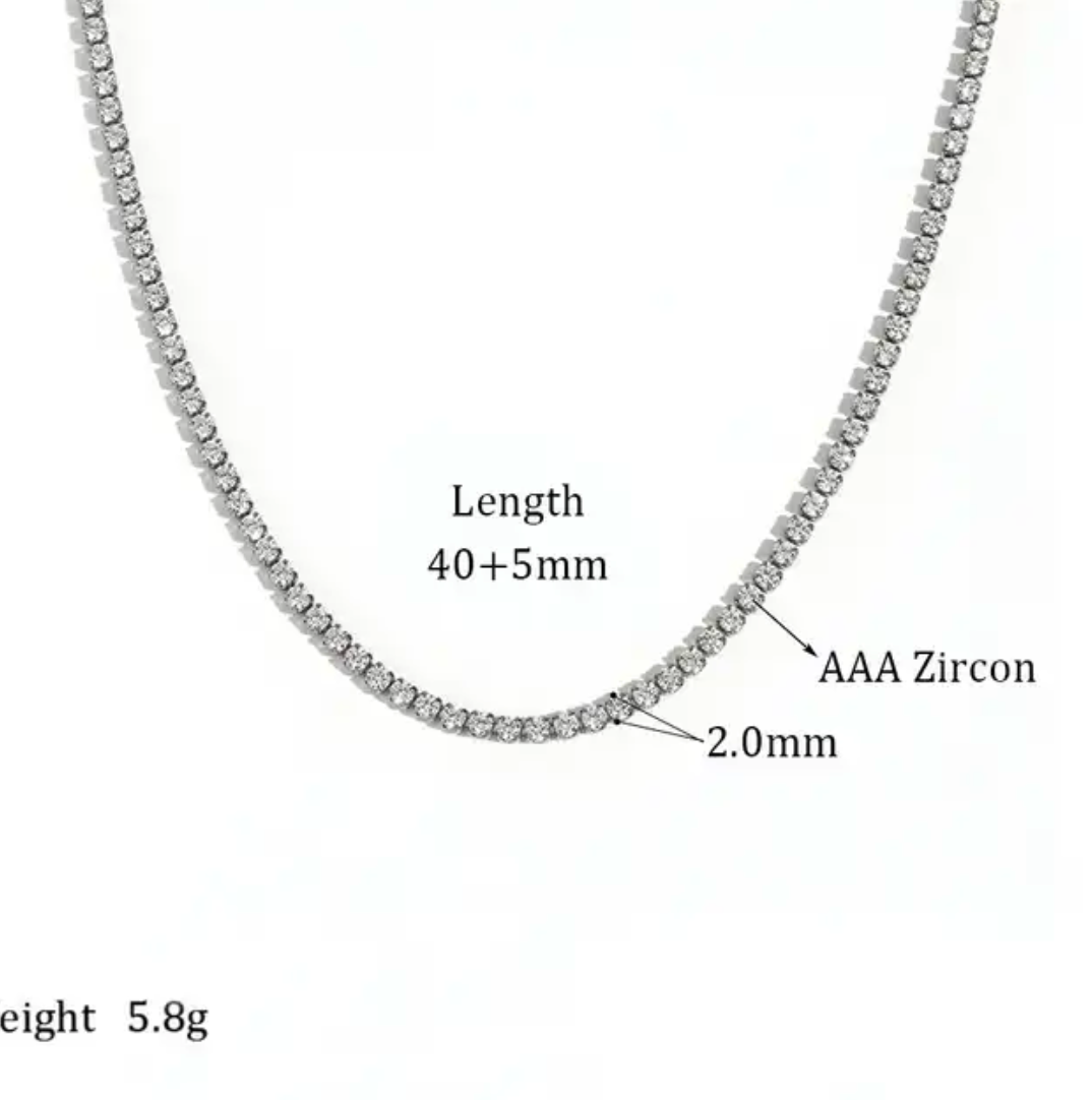 Tennis Necklace, PVD Plated Zircon