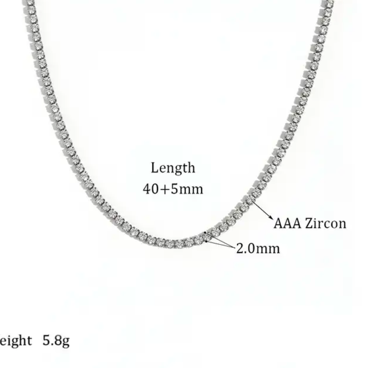 Tennis Necklace, PVD Plated Zircon