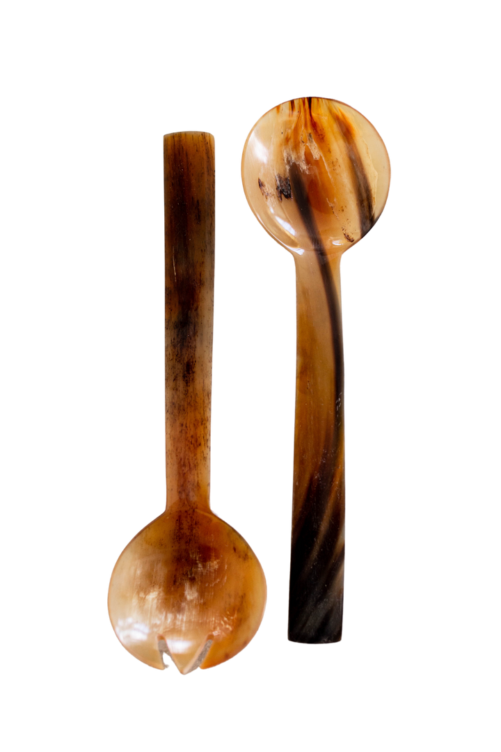 Hand Cut Horn Salad Servers