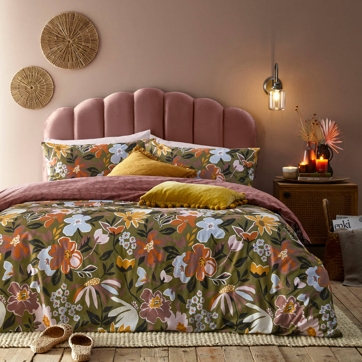 Asterea Duvet Cover Set, Olive/Pink