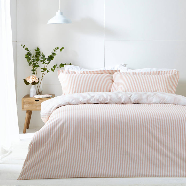 Hebden Melange Stripe Duvet Cover Set, Blush, King