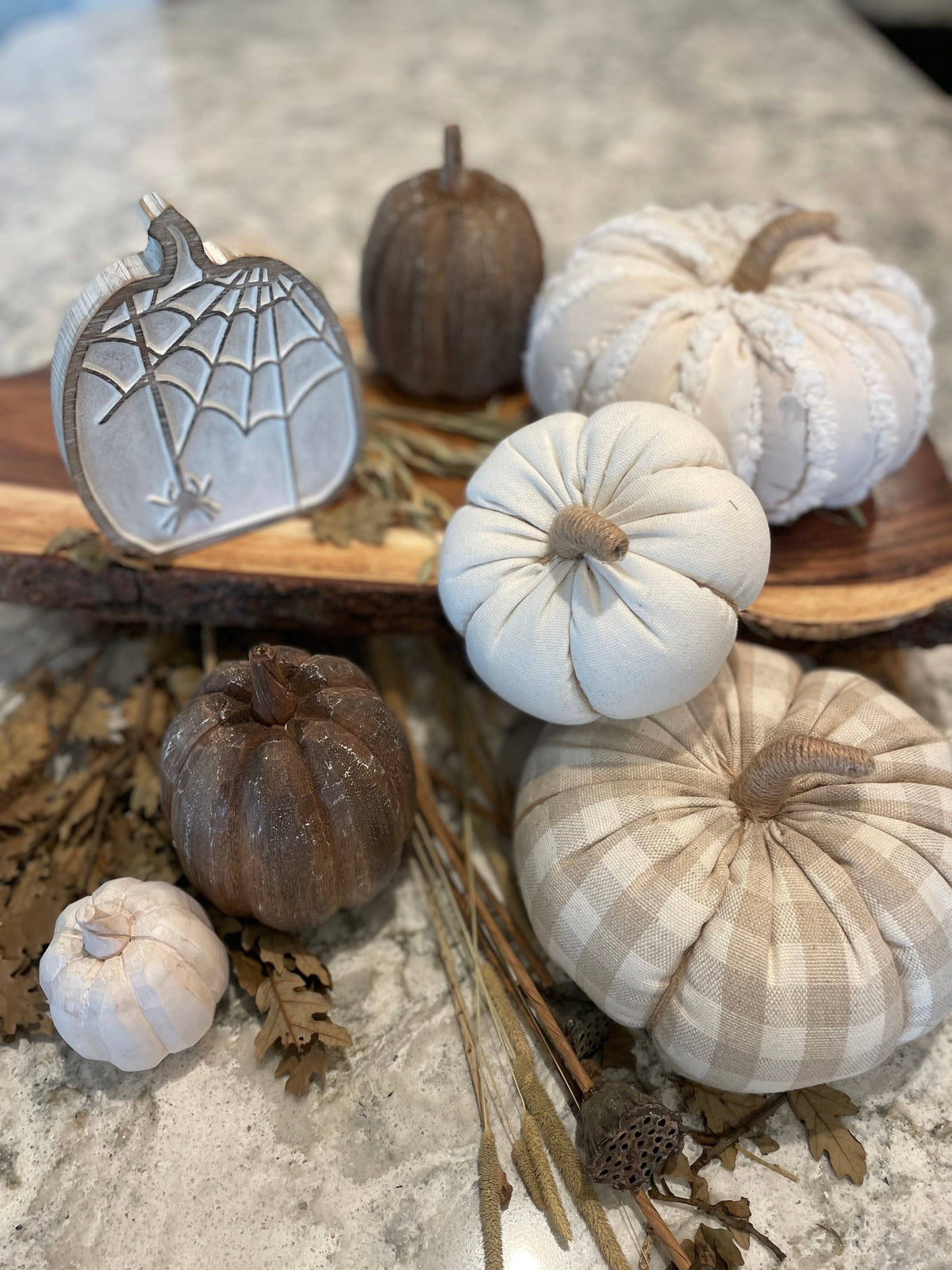 Medium Tan Check Fall Fabric Pumpkin