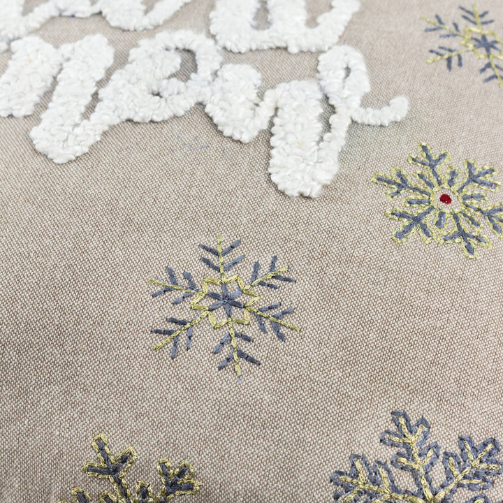 Winter Let It Snow Embroidered Cushion, Greige