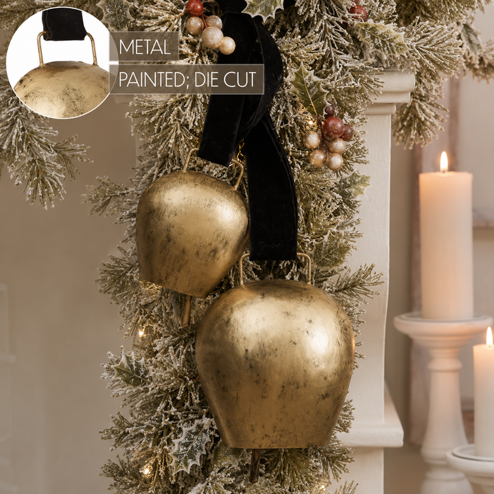 Antique Gold Metal Bell Set of 2, 5.5/7.5 Inch